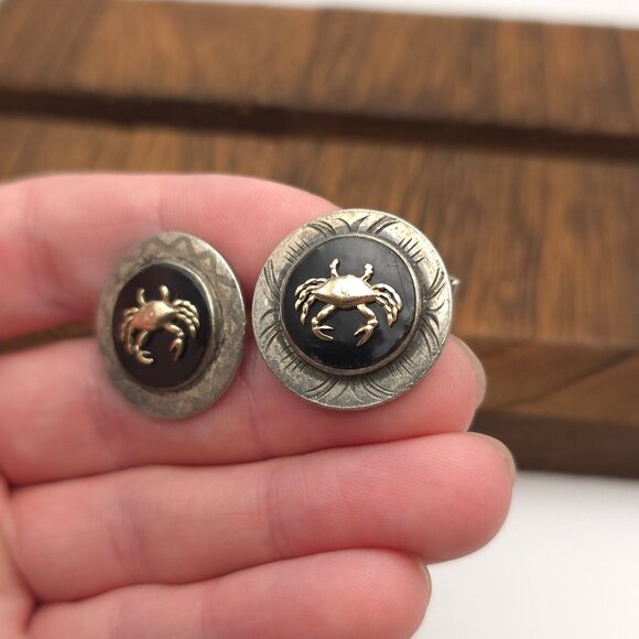 Sterling Silver Black Onyx Crab Cuff Links A243 - Picture 3 of 7